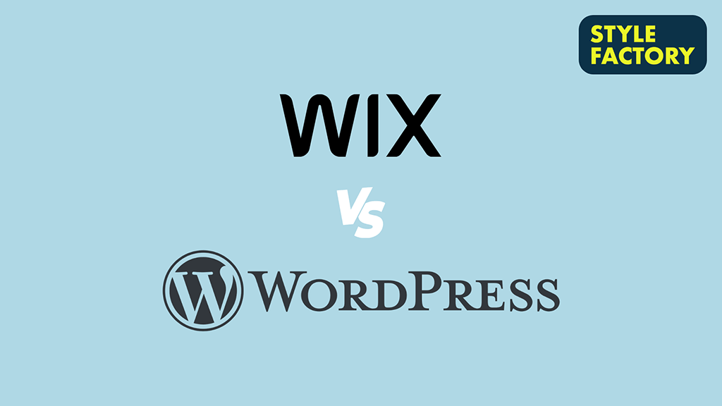 Wix vs Wordpress — the two company logos against a light blue background.