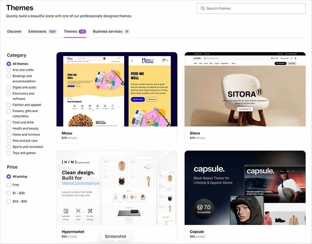WooCommerce theme store.