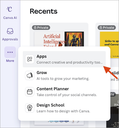Accessing Canva apps