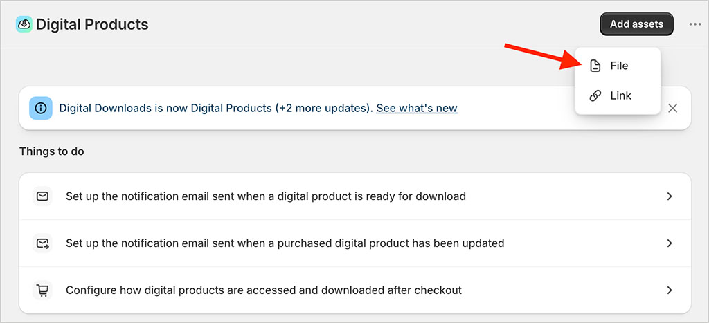 Adding a digital file to digital product in Shopify.
