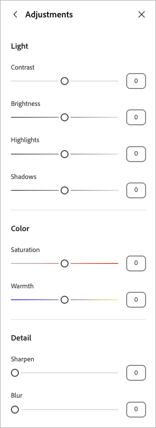 Photo editing options in Adobe Express