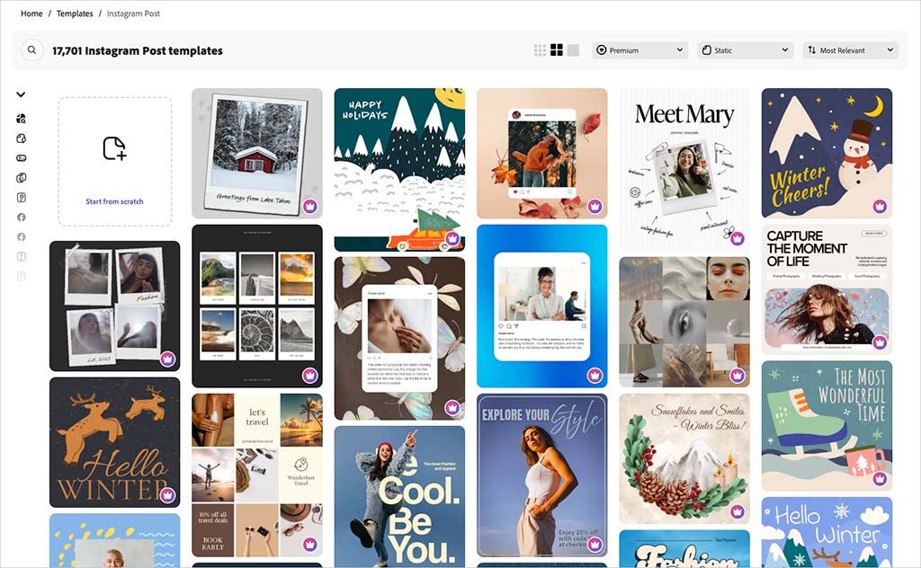 Instagram post templates in Adobe Express