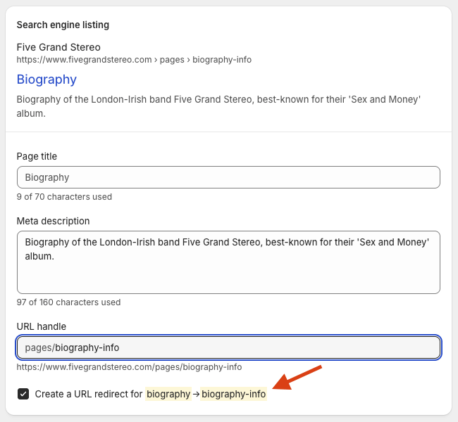 Automatic creation of 301 redirects in Shopify