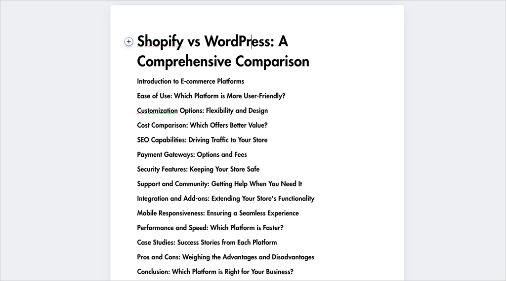 Suggested content headings generated by the 'Magic Write' feature in Canva Docs