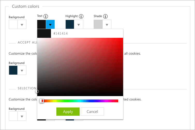Using the brand controls provided in Cookiebot to customize a cookie banner