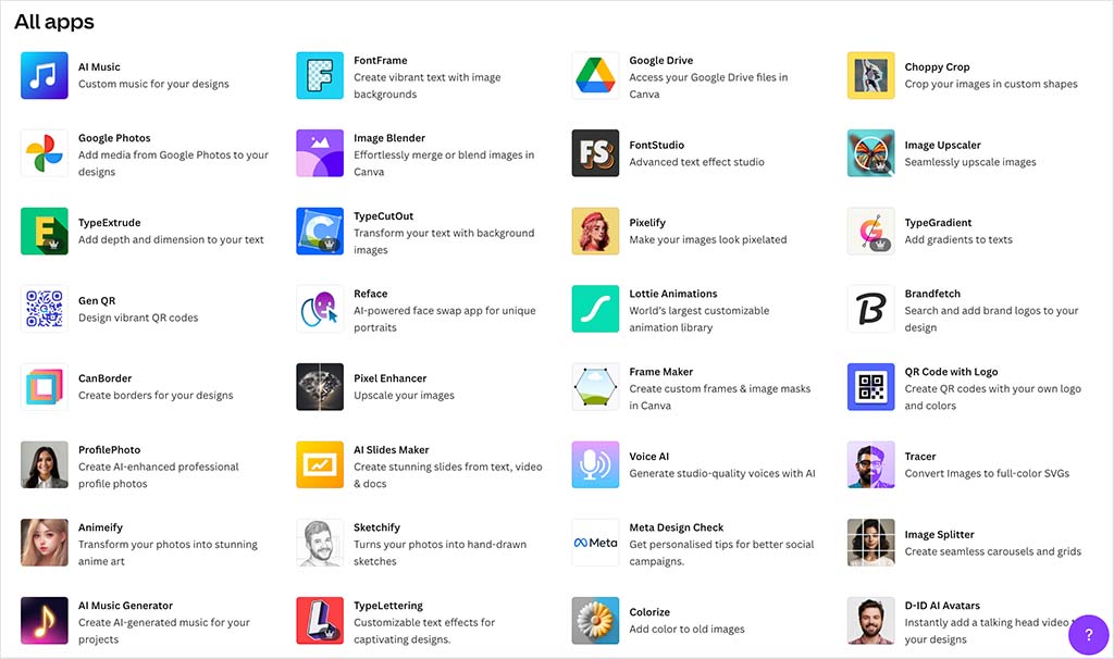 The Canva apps directory