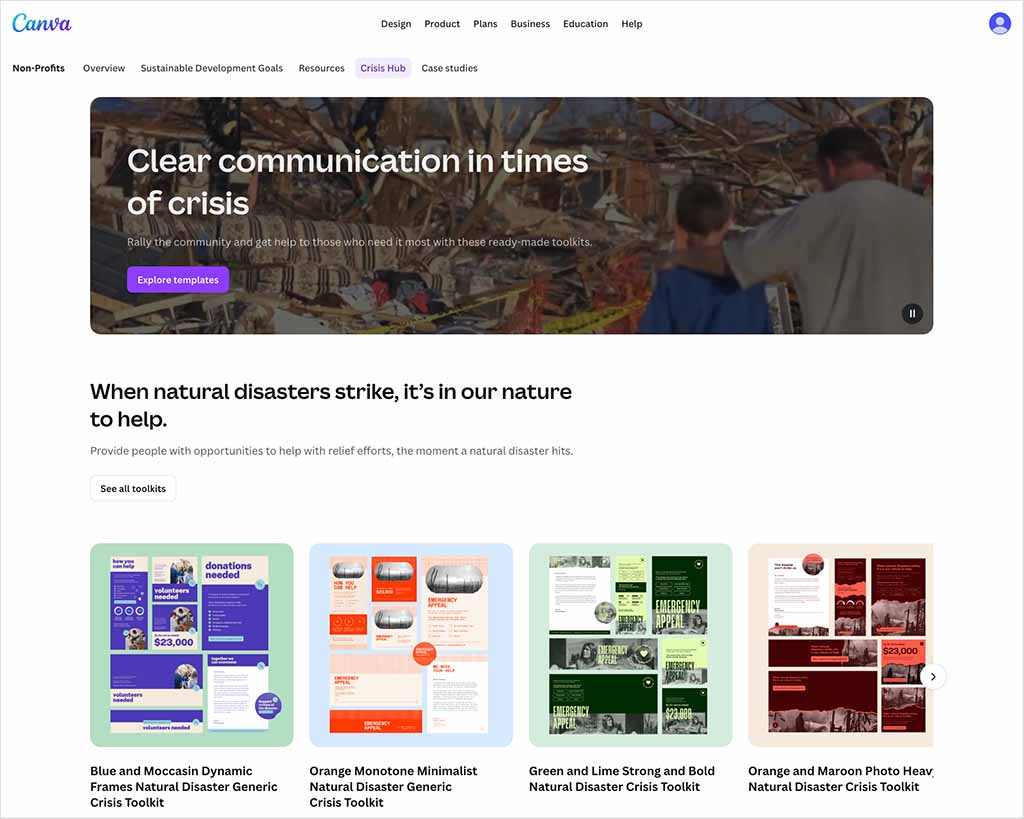 The 'Crisis hub' resource page.
