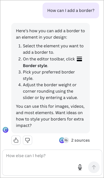 Using Canva's AI help assistant