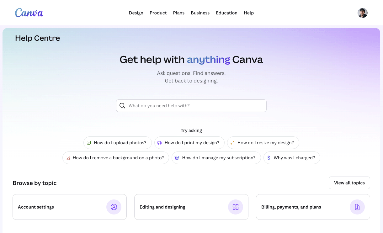 The Canva help center