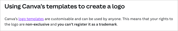 Canva's official information about using templates to create logos
