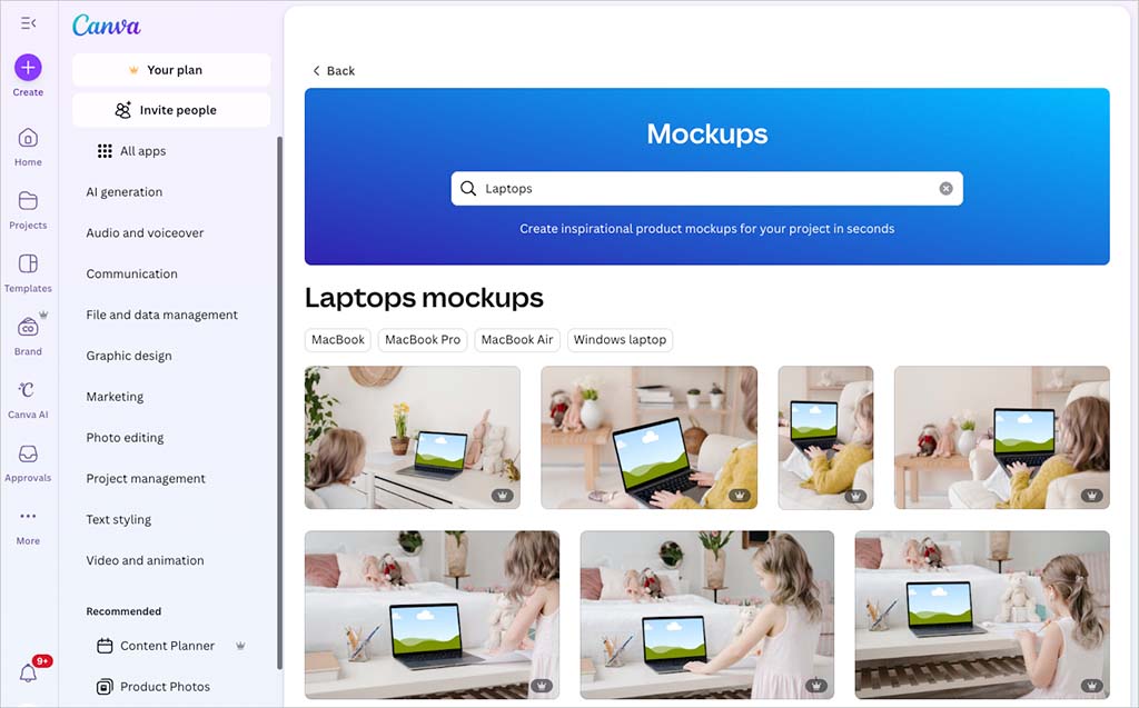 Canva's 'Mockups' feature