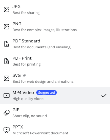 Canva output formats
