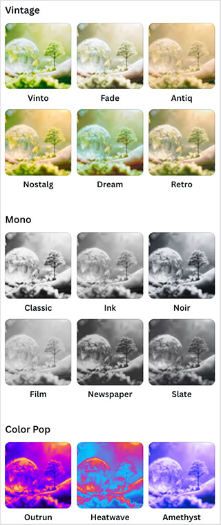 Image filters in Canva