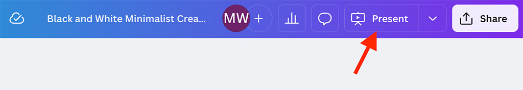 The 'present' button in the Canva interface.