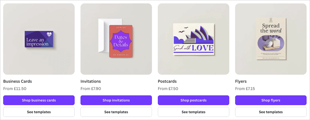 Some of Canva's printable products