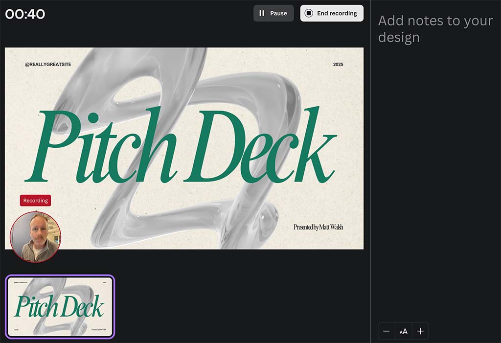 Canva's 'recording studio'.