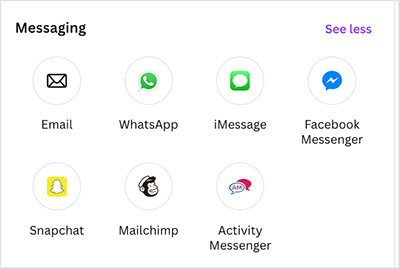 Some of the available options in Canva for sharing your designs via popular messaging services