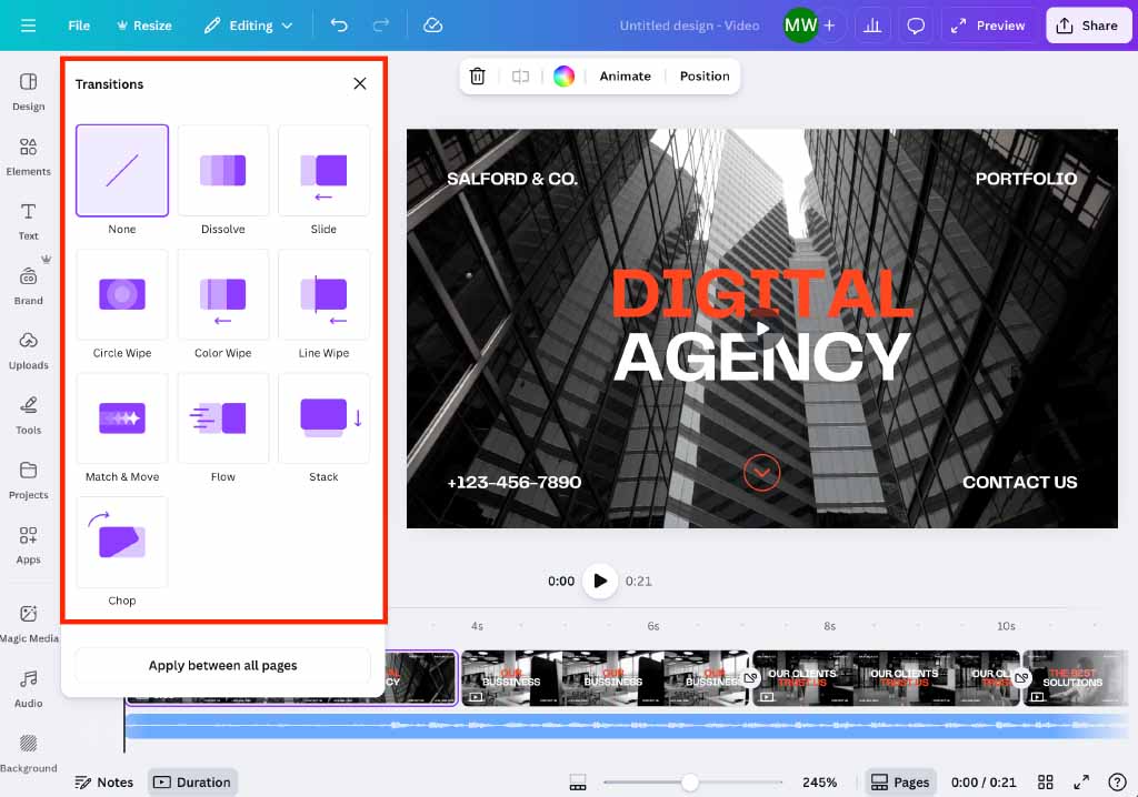 Canva video transitions.