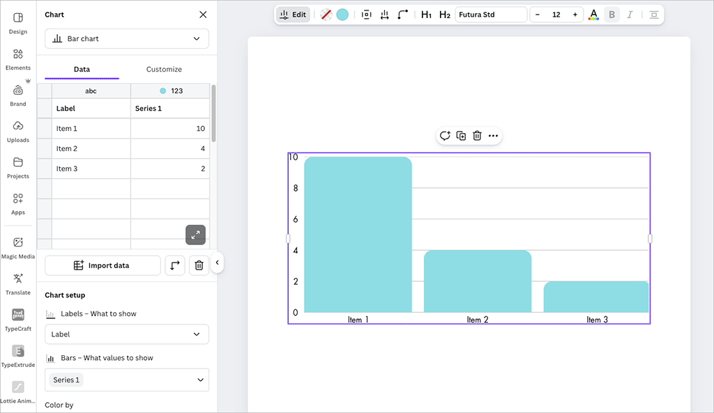 Editing a bar chart and its data in Canva