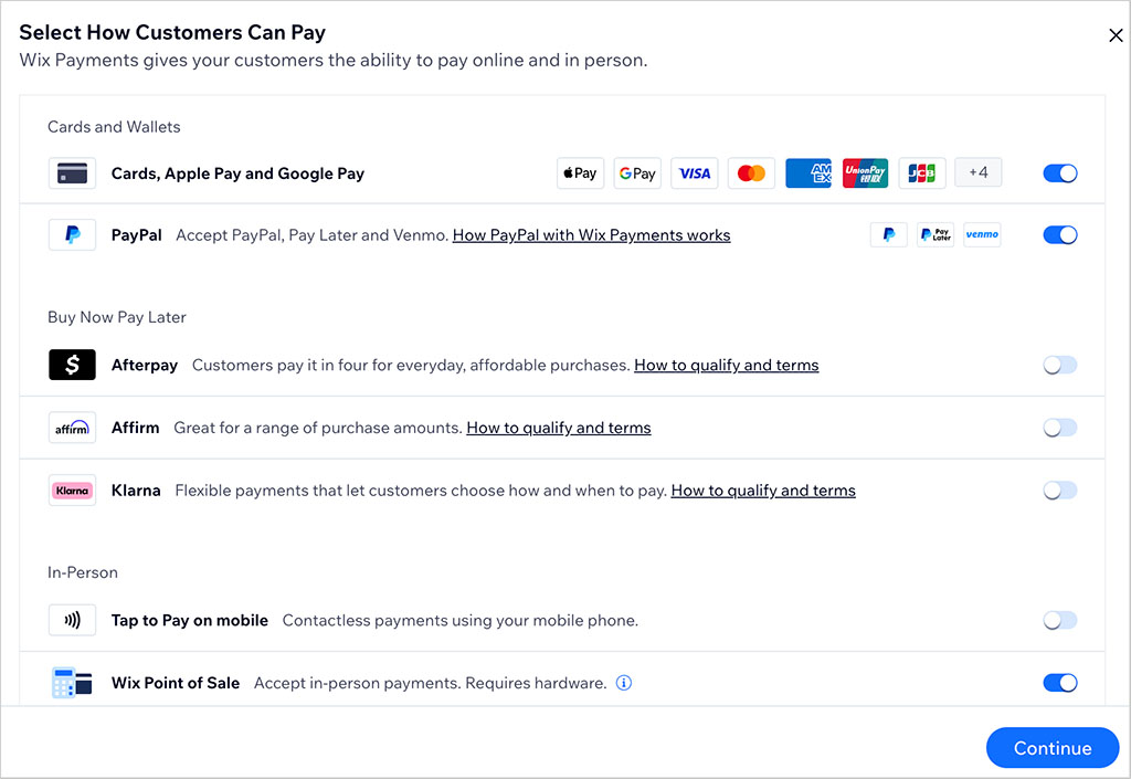 Setting up Wix Payments.