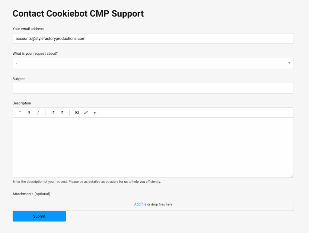 Contacting Cookiebot support