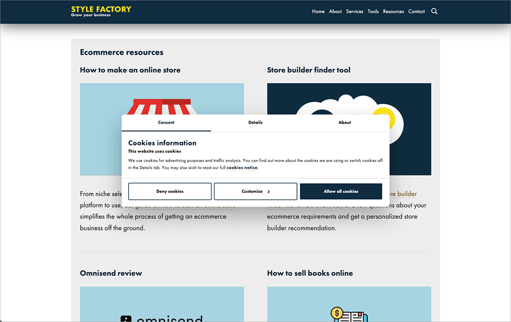 The Cookiebot CMP banner in use