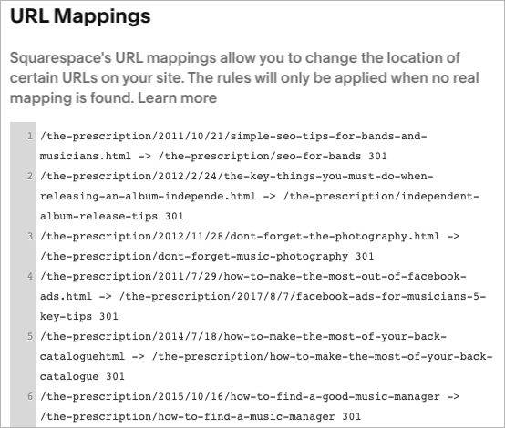 Creating 301 redirects in Squarespace