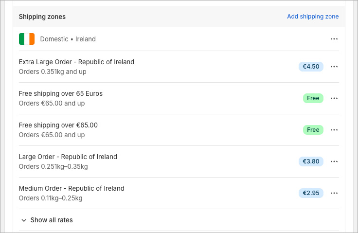 Setting up shipping rules in Shopify based on weight and country