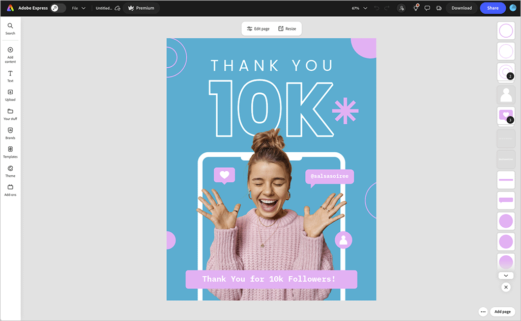 Editing an Instagram Story template in Adobe Express