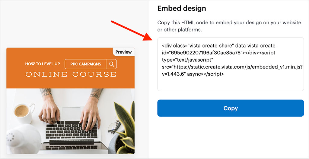 VIstaCreate code embed.