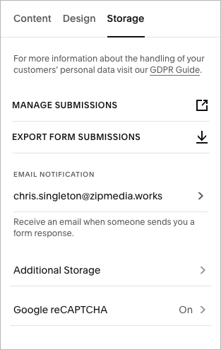 Email address capture options in Squarespace