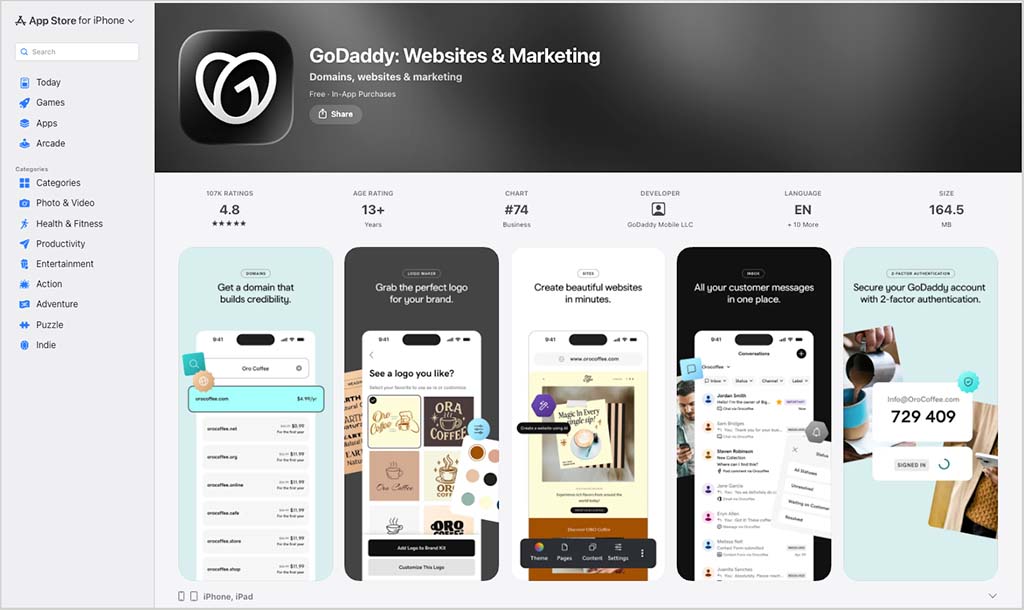 GoDaddy's iOS app.