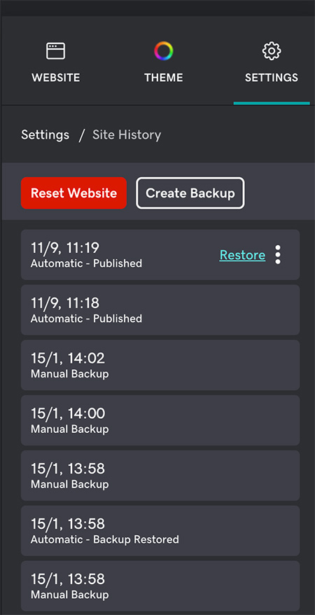 Site backups in GoDaddy.
