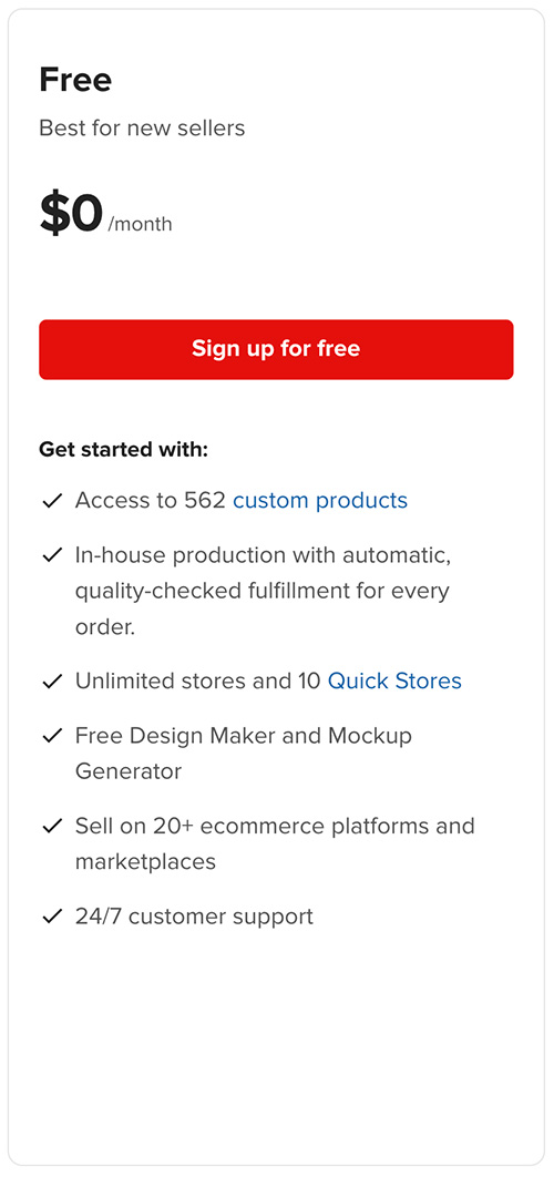 Printful free features