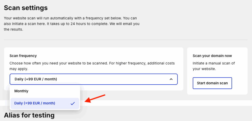 Enabling daily cookie scans in Cookiebot can be expensive