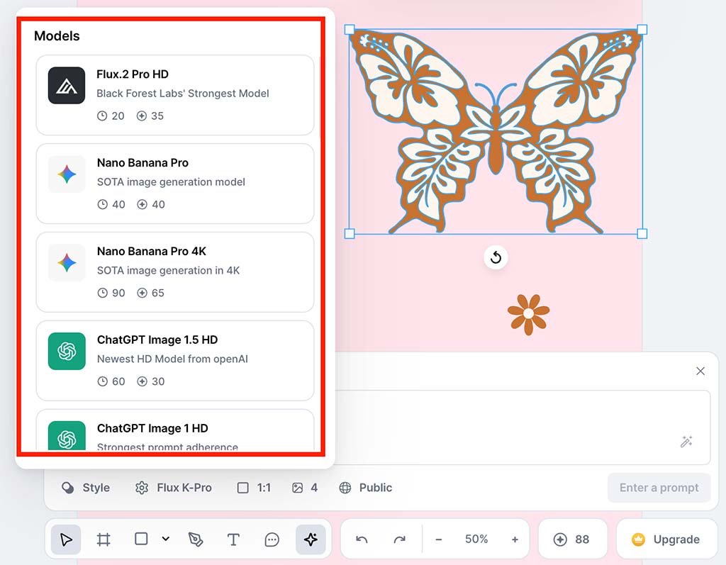 Choosing from a range of AI image generators in Kittl
