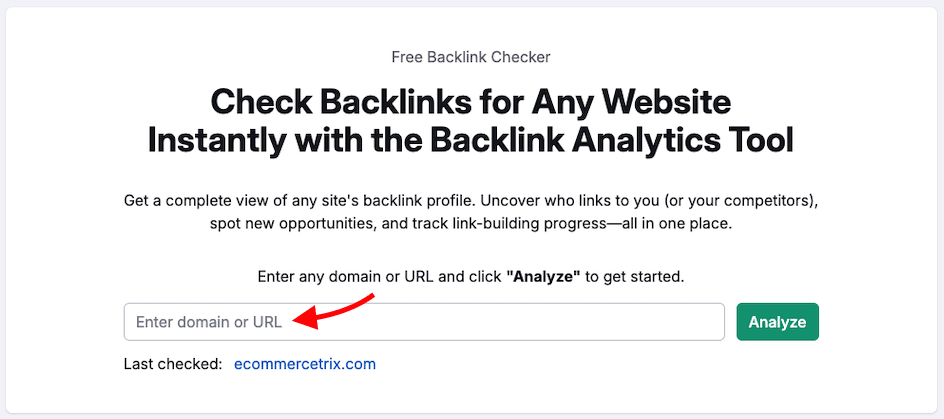 Entering a domain into Semrush's backlink checker