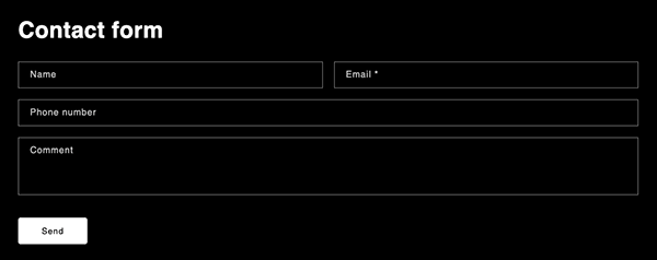 A contact form created in Shopify
