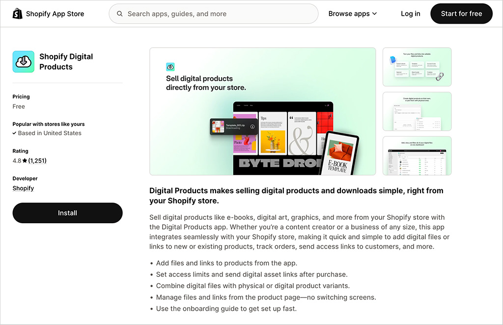 The 'Digital Products' app in the Shopify app store