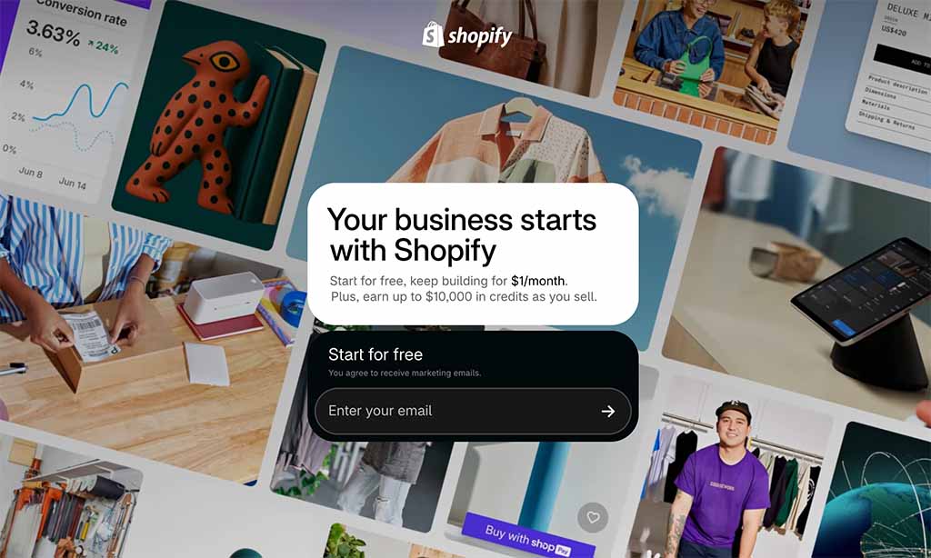 The Shopify free trial signup page