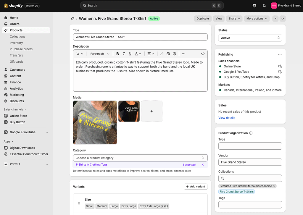 The Shopify interface (screenshot)