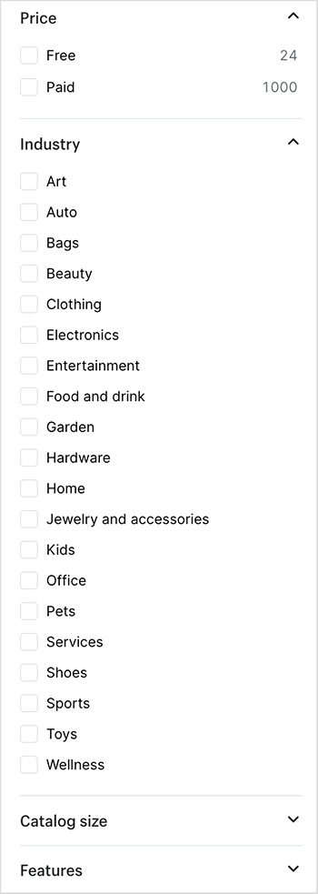 Shopify theme store filters (January 2026)