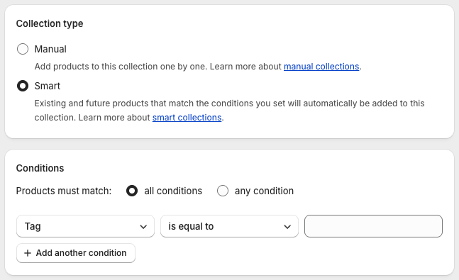 Creating 'smart collections' in Shopify