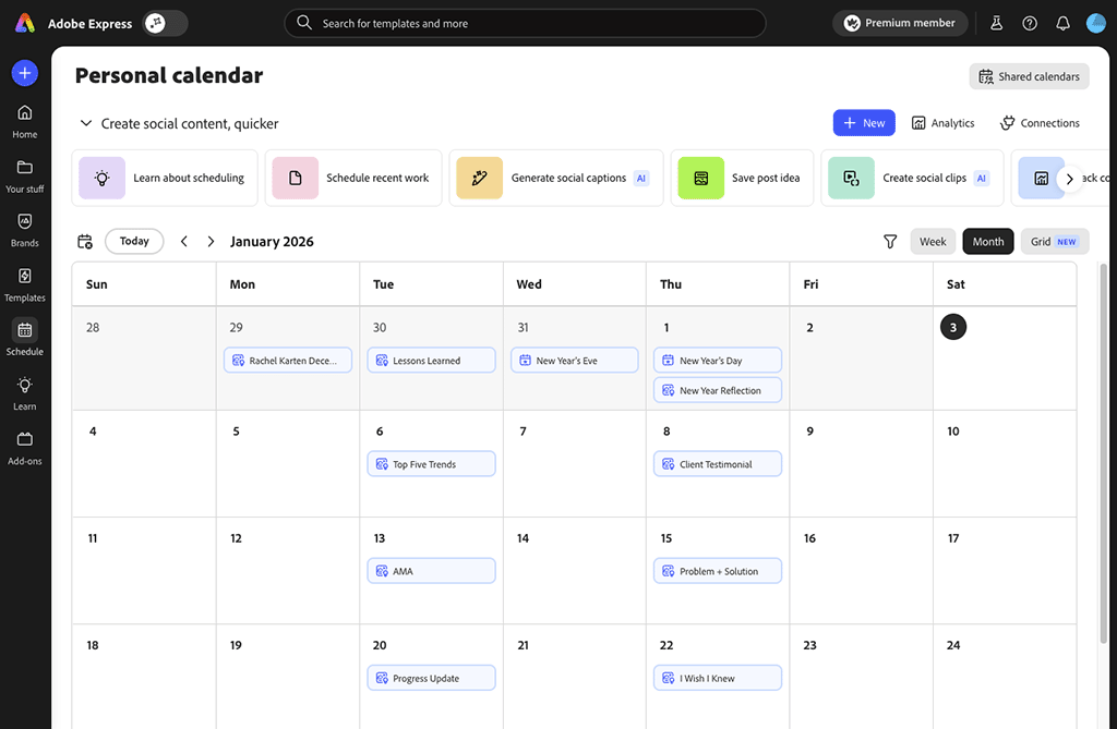 Scheduling social media posts within Adobe Express
