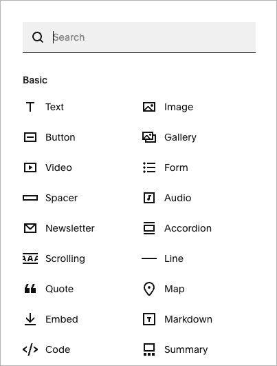 Examples of Squarespace content blocks