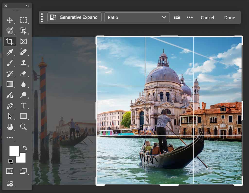 Using Photoshop's 'crop' tool to resize a design - despite Photoshop's more advanced tools, resizing and repurposing projects can be easier in Canva.