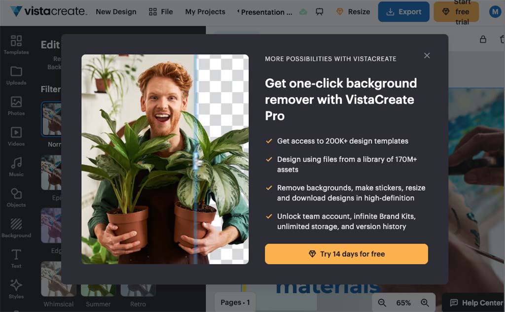 Background removal in VistaCreate.