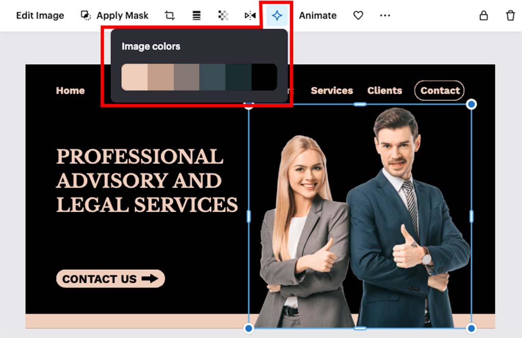 VistaCreate's color palettes tool in use