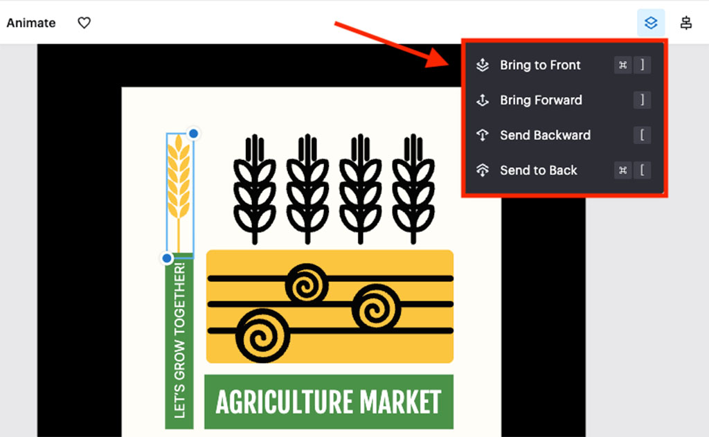 Layer management controls in VistaCreate.
