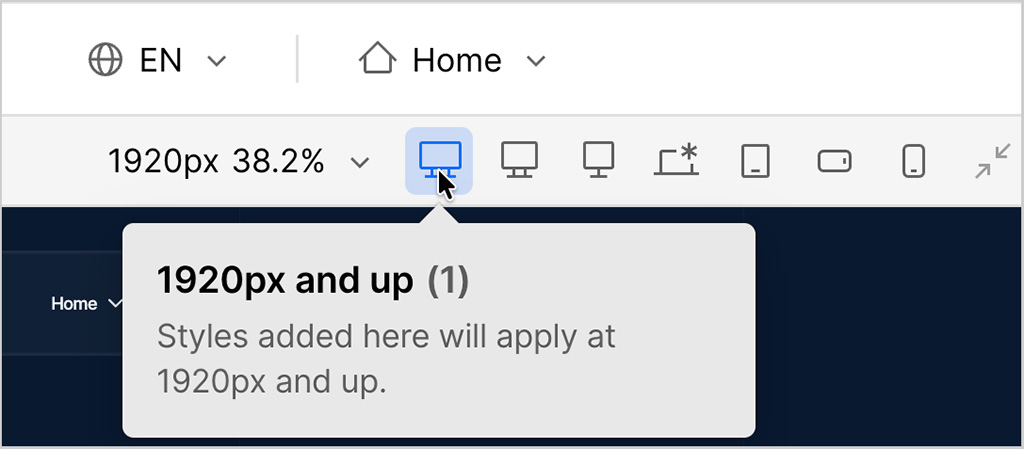 'Breakpoint' settings in Webflow